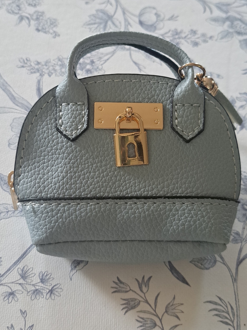 Mini Faux Leather Purse Dusty Blue with Gold Hardware Keychain Coin Purse